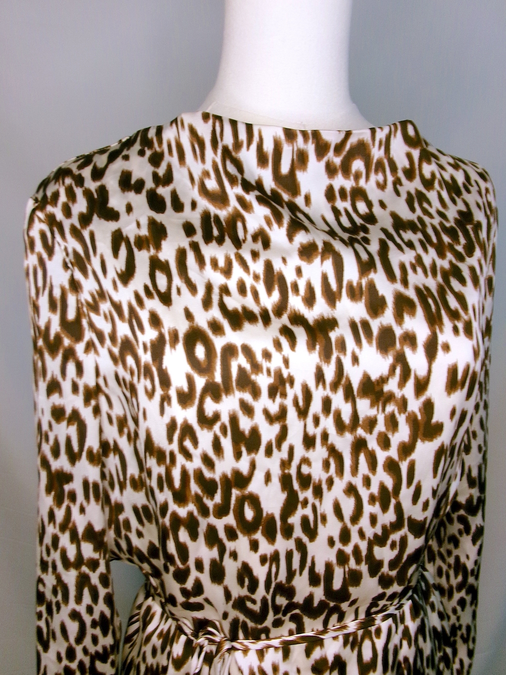 Adrienne Leopard Print Mini Dress Large Belted Ruffle Hem Long Sleeve